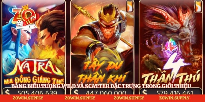 Bảng biểu tượng wild và scatter đặc trưng trong giới thiệu Slot 5 cuộn