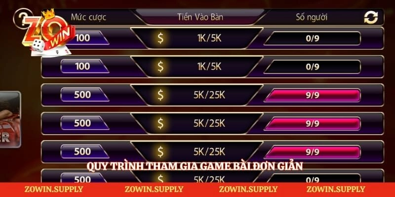 Quy trình tham gia game bài đơn giản