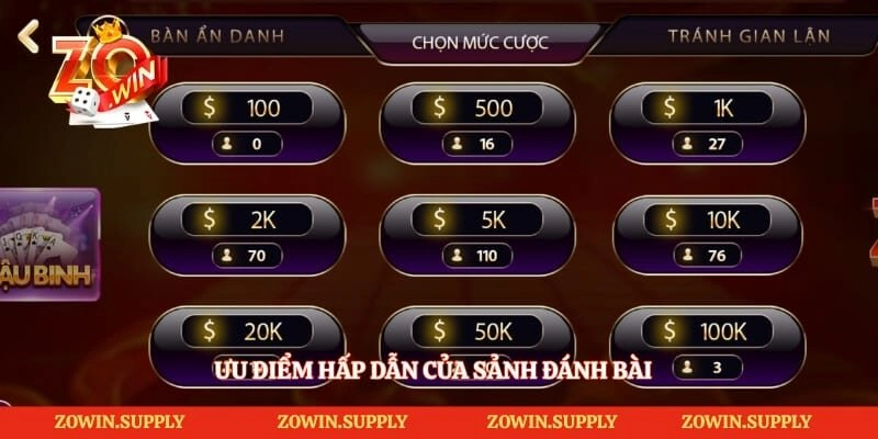 Ưu điểm hấp dẫn của sảnh đánh bài